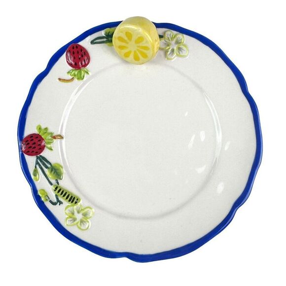 Anthropologie Faye Dessert Plate White Lemon Strawberry Kitchen Garden Stoneware - Picture 4 of 6